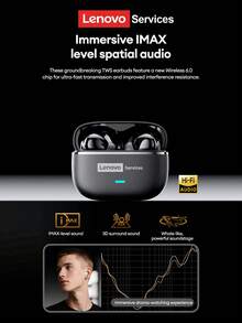 Lenovo LE208 Minimalist Business Bluetooth Earphones And Protective Case Set, Bluetooth 6.0 Instant Pairing, Low Latency, Hi-Fi Sound Quality, ENC Smart Noise Cancellation, Long Battery Life, Wireless Earbuds For Smartphones, Computers, Christmas, Camping, Vacation - White Headphones + Shark-shaped Protective Case - View 7