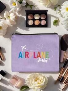 Sac cosmétique en canevas imprimée de grande capacité portable - Sac cosmétique multifonction, imprimé avec les lettres "Air Plane Stuff". Sac cosmétique sans goût, accessoires de voyage, cadeaux pour sœurs, meilleures amies, petites amies et collègues, porte-monnaie à la mode et sac divers, utilisé pour le sac cosmétique de retour à l'école, articles et cosmétiques Sac de rangement de fournitures scolaires, Sac à cosmétiques zippé portable pour femmes, Cadeaux de la Saint-Valentin - Multicolore - Voir 8