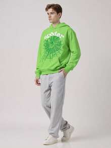 Versatile And Fashionable Hoodie, Featuring Creative Spider Patterns And Letter Decorations, A Comfortable And Casual Sportswear Top With A Hood. - màu xanh lá - Xem 2