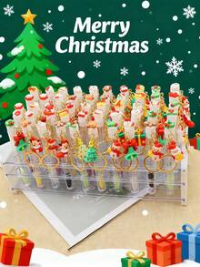 1/3/5件圣诞卡通图案钥匙扣圣诞图案节日睫毛刷眉刷便携管状睫毛刷带透明盒 - 彩色 - 查看 3