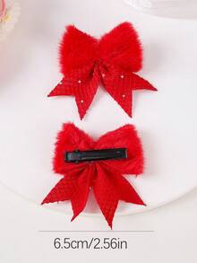 5pcs/Set Girls Rhinestone Fabric Plush Bow Hair Clips, Plush French Barrettes For Toddlers, Bangs & Side Hair, Cute & Versatile For Daily Use