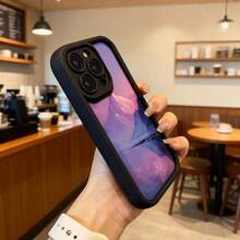 Cubierta de teléfono con borde negro diseño de montaña al atardecer en tonos rosados y púrpuras para uso diario en cafeterías y espacios urbanos Aplicable a los teléfonos de la serie Apple y Galaxy - Burdeos - Ver 6