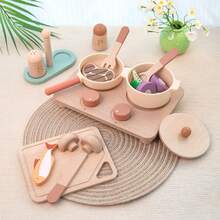 Wooden Children's Pretend Play Cooking Pot Set, Kitchen Toys For Boys And Girls