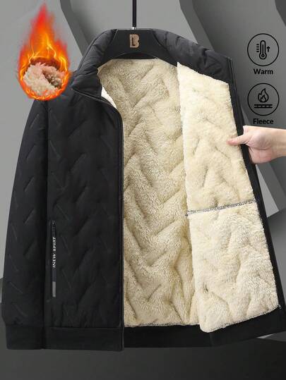 Men's Zip-Up Teddy Fleece Jacket With Windproof Velvet Lining, Classic Padded Coat, Essential Long Sleeve Cardigan, Timeless Outerwear. Classic Teddy Fleece Jacket, Essential Men Coat, Timeless Outerwear, Basic Wardrobe Staple