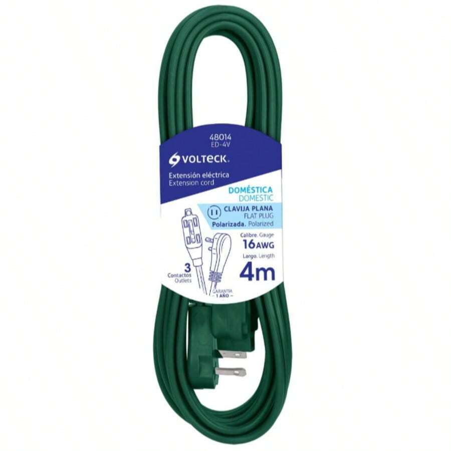 Tipo de producto: Extensión eléctrica para uso en el hogar.  Voltaje nominal: 127 V~.  Tipo de clavija: Tipo B (polarizada con puesta a tierra).  Receptáculos: 3 salidas polarizadas para conectar diversos dispositivos eléctricos.  Tapa de protección: Protege las conexiones, evitando el contacto accidental.  Material del cable: Recubierta de PVC autoextinguible, resistente al calor y diseñada para evitar la propagación del fuego.  Clavija plana: Ideal para espacios reducidos, permitiendo una instalación práctica y discreta detrás de muebles o electrodomésticos.  Uso recomendado: Línea doméstica, perfecta para conectar aparatos eléctricos de uso diario como lámparas, televisores, cargadores y equipos pequeños. - Tipo de Enchufe A USA (110-127V) - Ver 1