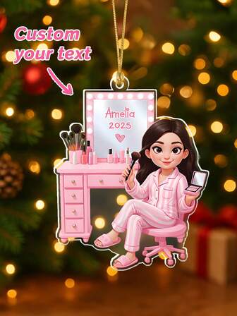 ปรับแต่ง 2025 เครื่องประดับอะคริลิคโต๊ะเครื่องแป้งคริสต์มาสสำหรับเด็กผู้หญิง 1 ชิ้น, ปรับแต่งข้อความ, เครื่องประดับช่างแต่งหน้าส่วนบุคคล, ของขวัญสำหรับคนรักความงาม, ของขวัญคริสต์มาสสีชมพู, เครื่องประดับเครื่องสำอางอะคริลิค