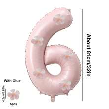 6pcs 32-Inch Pink Digital Balloons Decor With White Flower Patterns, Suitable For Birthday Party, Family Gathering And Various Holiday Celebrations - Pink - View 9