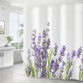1pc Lavender Pattern, Thickened Waterproof And Mildewproof With Hooks, Bathroom Partition Curtain, Bathroom Decor Accessories