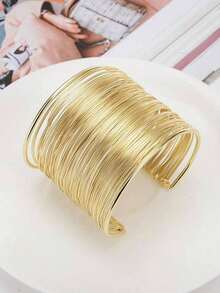 2 Pcs Cuff Bangle Bracelet For Women Open Wide Wire Bracelets Gold Wrist Cuff Wrap Bracelet Adjustable - Vàng - Xem 4