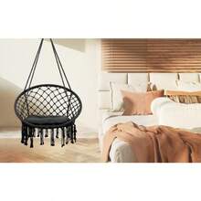 Hanging Swing Chair Hammock 500 LBS Weight Capacity 31.5" Spacious Round Seat For Extra Comfort Steel ORings Plush Overstuffed Cushion Reading Nook Chair For Indoor Bedroom Outdoor Patio Black - màu đen - Xem 2