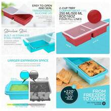 Silicone Freezer Tray With Lid - Soup Freezer Container Molds - Large Cube Tray - Makes 8 1 Cup Portions Cubes, 2 - Pack Freezer Storage Food Soups Meal Prep - Oven Dishwasher - - 2杯,紅色 - 查看 1