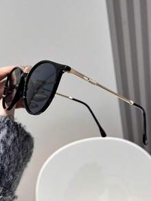 1 Pair Black Full-Frame Round Plastic & Metal Women's Fashion Glasses, Suitable For Daily Driving, Camping, Vacation And Other Occasions, Fashionable And Versatile, Elegant, Suitable For Family Outings, Travel, Vacation, Summer Beach Vacation And Other Outdoor Activities - 1pc 黑框灰片 - 查看 2