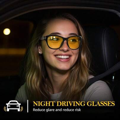 Night Vision Driving Glasses For Women, Polarized Reduce Glare Enhance Visual Ability Yellow Tinted Lens At Nighttime