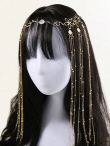 Tassel Charm Flower Decor Hair Clip With Chain Party Bow Carnival Head Jewelry Head Pieces Jewelry, School Stuff, Jewellery For Women - 金色 - 查看 5