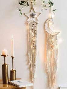 Wall Hanging, White Boho Woven Wall Hanging Tapestry, Handcrafted Woven Leaves And Tassel Wall Decor For Living Room Bedroom Dorm Baby Nursery Room Wedding Decoration, Idea Gift, Room Decor, Wall Art, Home Decor, Room Stuff, Bedroom Decor, Wall Tapestry - Multicolor - View 1