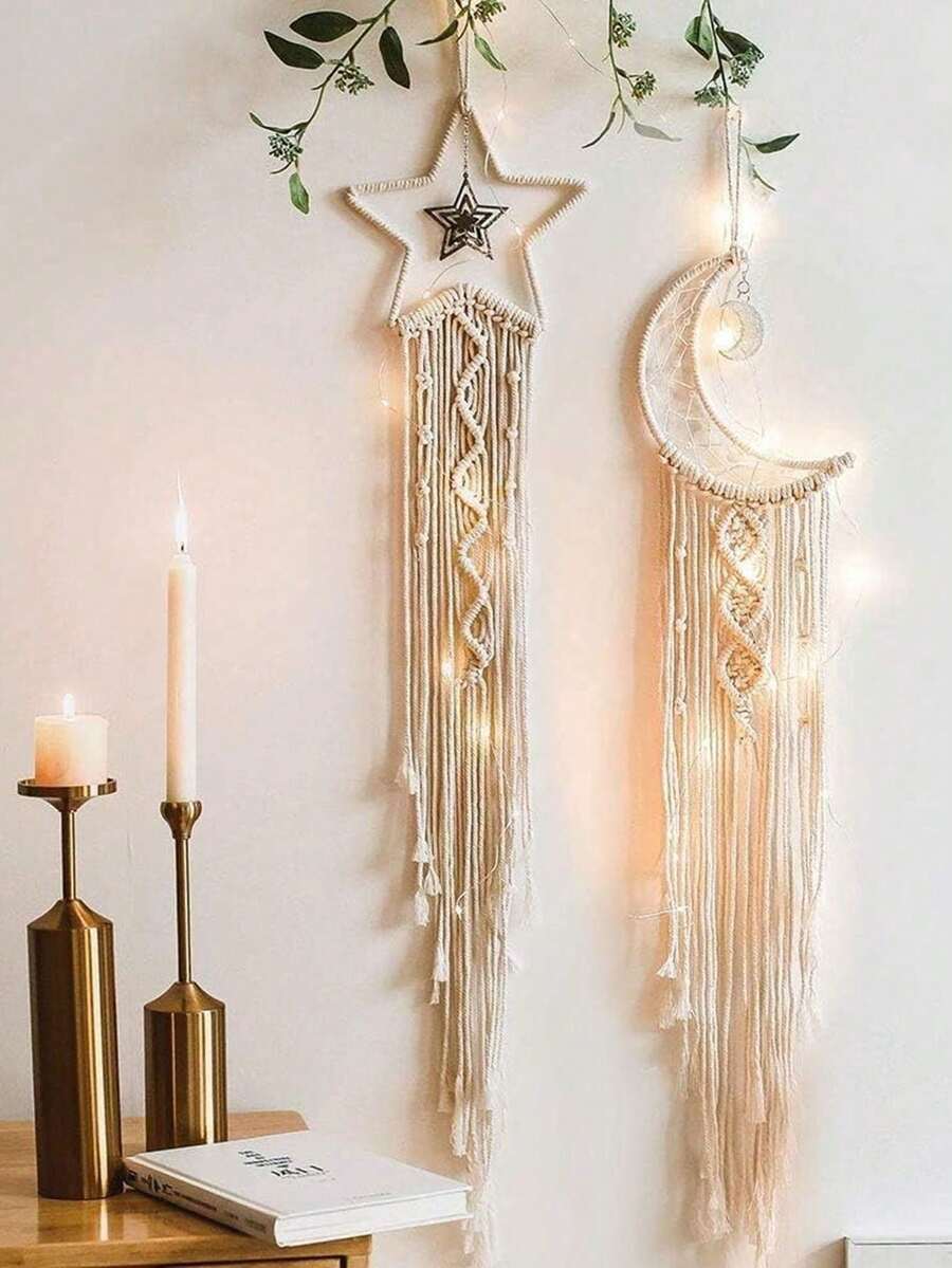 Wall Hanging, White Boho Woven Wall Hanging Tapestry, Handcrafted Woven Leaves And Tassel Wall Decor For Living Room Bedroom Dorm Baby Nursery Room Wedding Decoration, Idea Gift, Room Decor, Wall Art, Home Decor, Room Stuff, Bedroom Decor, Wall Tapestry - Multicolor - View 1