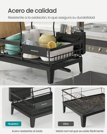 SONGMICS Escurreplatos, Escurridor para Encimera de Cocina de 2 Niveles, Giratorio 360° y Extensible, con Soporte para Cubiertos, 31 x 42 x 36,5 cm, Negro Tinta - Negro - Ver 3