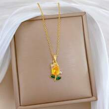 1 Set de Collar y Aretes de Joyería con Colgante de Flor de Tulipán de Acero Inoxidable y Circonita para Mujeres, Diseño Elegante y Versátil de Lujo, Adecuado para Uso Diario/Fiesta, Accesorio de Regalo Exquisito para Fiestas