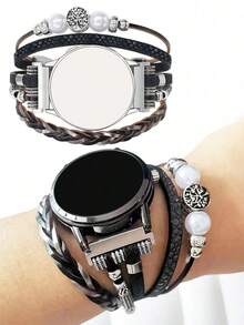 1pc Fashion Multi-Layer Faux Leather Watch Band, Compatible With Samsung Galaxy Watch, Garmin, Amazfit And Other 20mm/22mm Smart Watches, With Cross/Tree Of Life Accessory, Adjustable Metal Buckle (Band Only) - Multicolor - View 6