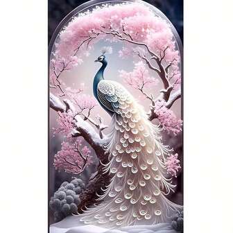 Peacock 5D DIY Diamond Painting Kit - Frameless Acrylic Art Craft, Animal Theme, Round Diamond Shapes, Wall Decor For Home