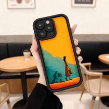 Cubierta de teléfono con borde negro naranja con estampado de mujer caminando en paisaje montañoso para uso diario y viajes Aplicable a los teléfonos de la serie Apple y Galaxy - Café integral - Ver 3