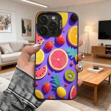 Cubierta de teléfono con diseño de frutas coloridas fondo morado para iPhone 14 Pro Max protector antirayaduras estético para uso diario y viajes Aplicable a teléfonos Apple y Galaxy. - Negro - Ver 2