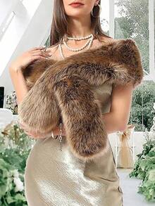 Women's Fluffy Collar Scarf Shawl, Warm For Cold Winter, Suitable For Weddings, Parties, Solid Color, Faux Fur, Elegant & Fashionable, Autumn/Winter, Holiday Gift