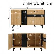 140 X 78.5 X 41 Cm Sideboard, Color-Coordinated Designer Sideboard Made Of Wood And Black With Storage Space, Cabinet With LED Lighting And Glass, Versatile In Use. [OLD SKU:WF313227228SAA] - Khaki - View 2