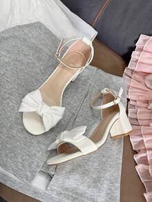 Giày cao gót đế xuồng đính nơ thời trang dành cho thiếu nữ, thiết kế thanh lịch, thích hợp làm quà tặng cho bé gái, đa năng cho các bữa tiệc, sự kiện trang trọng và trang phục hàng ngày - trắng - Xem 5