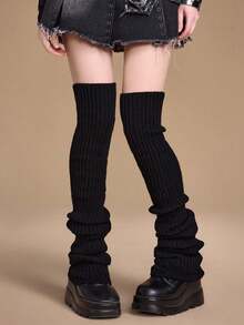 1 Pair Women's Dopamine Colorful Vertical Striped 40cm Knitted Extra Long Leg Warmers, All Season