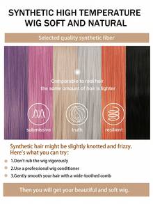 26 Inch Gradient Straight Hair Wigs With Bangs Synthetic Fiber Hair Replacement Wigs For Women Girls