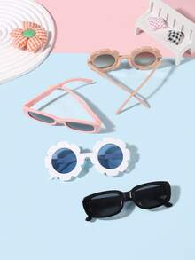 一套4副，男女童9-14岁基础休闲长方形和花朵圆形镜框时尚眼镜，适合假日外出、日常穿搭和节日礼物 - 彩色 - 查看 4