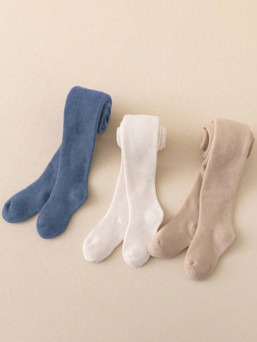 3 Pairs Kids' Solid Color Tight Leggings, Versatile All-Match Tights For Girls, Suitable For School Uniform And Daily Wear, Spring/Autumn/All Season