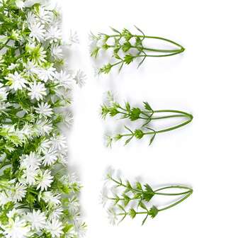 12/24/50PCS Artificial Mini Flowers Accessories, Realistic White And Green Faux Plants For Aquarium Landscaping, DIY Craft Projects, Wreath Making, Table Centerpieces, Christmas Tree Decorations, Home And Garden Decor, Party Atmosphere Supplies, Wedding Floral Arrangements, Holiday Gift Wrapping, Spring And Winter Greenery, Thanksgiving And Christmas Holiday Decorations, Lifelike Small Flower Stems For Farmhouse Rustic Decor