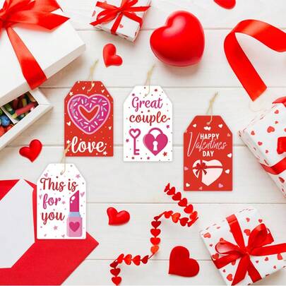 60Pcs 3.5x2.2 Inch Pink Happy Valentine's Day Presents Tags Valentine's Day To From Name Gift Tags For Valentine Gift Wrap