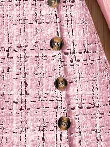 Tween Girl Solid Ruffle Sleeve Crew Neck Long Sleeve Top And Plaid Mini Skirt Set - Pink - View 5