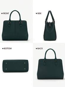 女士防水手提包，PU皮革13英寸女士手提包，中号女士单肩包，时尚托特包，商务休闲工作包 - 綠色 - 查看 6