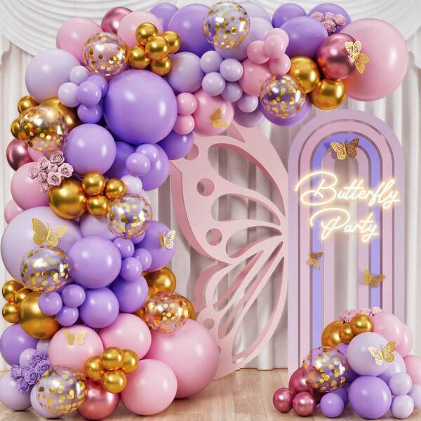 Multi-Purpose Pink And Purple Balloon Arch Kit And Garland - Soft Pink And Purple Balloons Girls Pink And Purple Party Decorations Suitable For Boys, Girls, Kids, Babies, Baby Shower, Gender Reveal, Birthday, Room, Party Decor