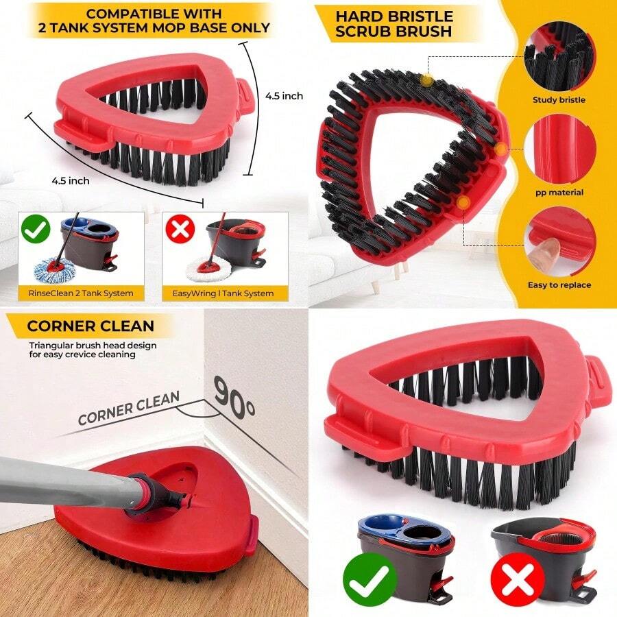 [Household Necessities]Scrub Brush For O Cedar RinseClean 2 Ank Sysem Scrubber Mop  Replacemens Hard Brisle Cleaning Brush For Shoer Floor Ub Kichen No Fi Easyring 1-Ank - Đỏ - Xem 1
