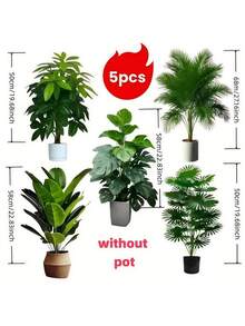 5pcs Set - Large Realistic Artificial Christmas Pine Tree, Includes 60 Big Leaves - Auspicious Palm Tree And Bird Of Paradise Plants, Suitable For Outdoor Use - Maintenance-Free Wide Leaf Decorative Tree, Year-Round Home Decor Potted Plant, Nordic Style Artificial Tree, Applicable For Weddings, Hotels And Other Occasions - Multicolor - View 14