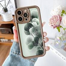 Cubierta de telefono con borde negro y diseño floral en tonos verdes para iPhone 14 Pro Max elegante y moderna ideal para uso diario y ocasiones formales - Burdeos - Ver 5