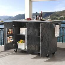 Kitchen Island, Sideboard, 118*45(75)*92cm, Serving Cart, Mobile Kitchen Island, Extendable Kitchen Cart On Wheels, With Towel Rack And Door Shelf, Adjustable Shelves, Three Drawers - Black - View 10