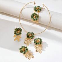 5pcs/Set Elegant Floral Jewelry Set, Includes 1 Pair Earrings, 1 Necklace, 1 Bracelet, 1 Ring, Charming Gift For Women, Suitable For Wedding & Party