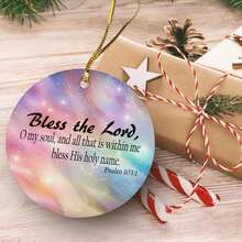 2D Bless The Lord O My Soul Circle Ornament 2025 Christmas Tree Ceramic Ornament, Christmas Home Decor, Positive Quotes Sayings Christmas Tree Ornaments, Brother Teens Ornament, Gifts For Women Men On Christmas, 2.9", Single-Side - 粉紅白色 - 查看 2