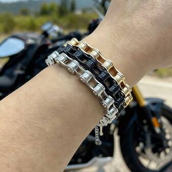 1pc Punk Rock Unisex Bracelet, Stainless Steel Bicycle Chain Jewelry, Fashionable Motorcycle Chain Bracelet, Hip Hop Accessory, Daily Wear/Birthday Gift For Son, Husband, Boyfriend, Girlfriend, Unique Creative Bracelet