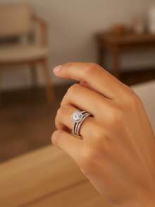 Newsoul 3pcs/Set Romantic & Elegant 925 Sterling Silver High Shine Engagement Rings, Exquisite Jewelry Gift For Women, Girlfriend, Valentine's Day - Style 13 - View 4