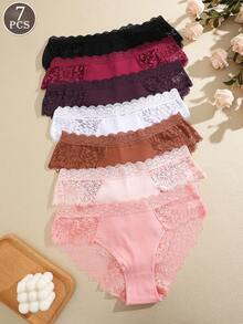 7pcs/Pack Women's Lace Patchwork Breathable Low-Rise Briefs Panties - Multicolor - View 4