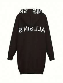 Sudadera con capucha de mujer con diseño de letra, estilo casual minimalista, de punto suave y cálido, de manga larga