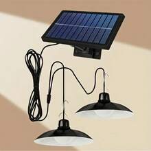 2 Cabezas de lámpara Luz colgante LED alimentada por energía solar, Luz colgante exterior de cabeza única o doble, IP44, Bombillas LED adecuadas para uso en terrazas, pequeños pabellones, cabañas y decoración de campamento, Iluminación exterior | Luz colgante LED redonda | Iluminación - luz blanca - Ver 8