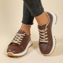 Nuevos zapatos deportivos casuales para mujer con puntera redonda, cordones y bloques de color, multifuncionales y versátiles para la ciudad y el aire libre, con ojetes metálicos, aptos para todas las estaciones